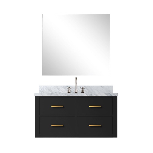 [LVC36SL111] Castor 36 in W x 22 in. D Black Single Bath Vanity Carrara Marble Countertop, 34 in Mirror and Faucet Set