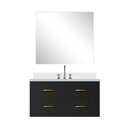 [LVC36SL311] Castor 36 in W x 22 in. D Black Single Bath Vanity Cultured Marble Countertop, 34 in Mirror and Faucet Set
