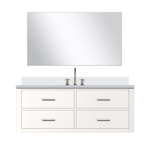 [LVC48SA211] Castor 48 in W x 22 in. D White Single Bath Vanity White Quartz Countertop, 43 in Mirror and Faucet Set