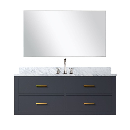 [LVC48SE111] Castor 48 in W x 22 in. D Blue Single Bath Vanity Carrara Marble Countertop, 43 in Mirror and Faucet Set