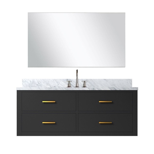 [LVC48SL111] Castor 48 in W x 22 in. D Black Single Bath Vanity Carrara Marble Countertop, 43 in Mirror and Faucet Set
