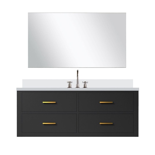 [LVC48SL311] Castor 48 in W x 22 in. D Black Single Bath Vanity Cultured Marble Countertop, 43 in Mirror and Faucet Set