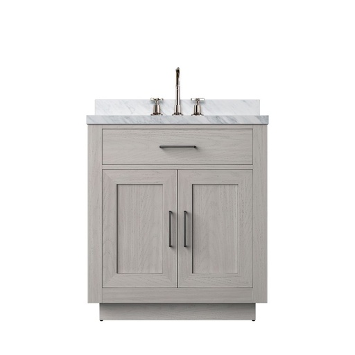 [LVA30SM101] Abbey 30 in W x 22 in. D White Oak Single Bath Vanity, Carrara Marble Top, and Faucet Set