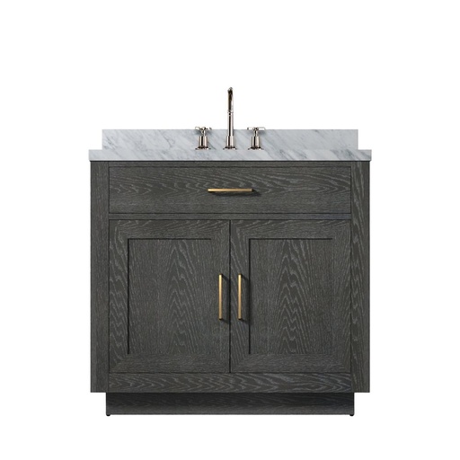 [LVA36SJ101] Abbey 36 in W x 22 in. D Black Oak Single Bath Vanity, Carrara Marble Top, and Faucet Set