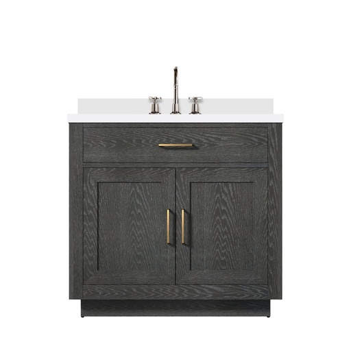 [LVA36SJ201] Abbey 36 in W x 22 in. D Black Oak Single Bath Vanity, White Quartz Top, and Faucet Set