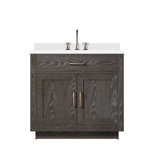 [LVA36SK301] Abbey 36 in W x 22 in. D Brown Oak Single Bath Vanity, Cultured Marble Top, and Faucet Set