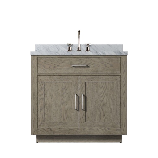 [LVA36SR101] Abbey 36 in W x 22 in. D Grey Oak Single Bath Vanity, Carrara Marble Top, and Faucet Set