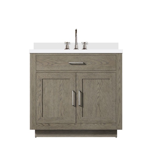 [LVA36SR301] Abbey 36 in W x 22 in. D Grey Oak Single Bath Vanity, Cultured Marble Top, and Faucet Set