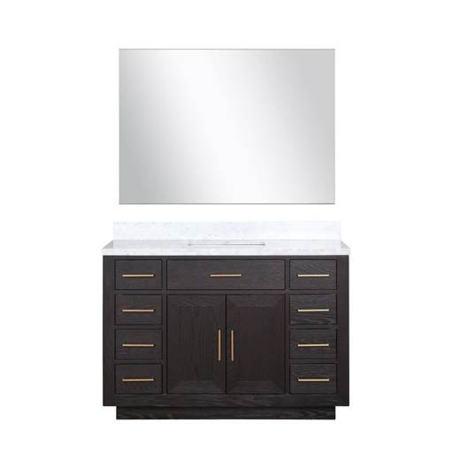 [LVA48SJ110] Abbey 48 in W x 22 in. D Black Oak Single Bath Vanity, Carrara Marble Top, and 46 in Mirror