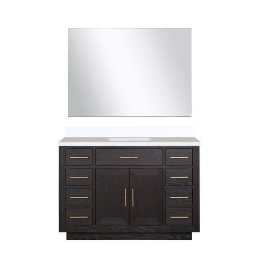 [LVA48SJ210] Abbey 48 in W x 22 in. D Black Oak Single Bath Vanity, White Quartz Top, and 46 in Mirror