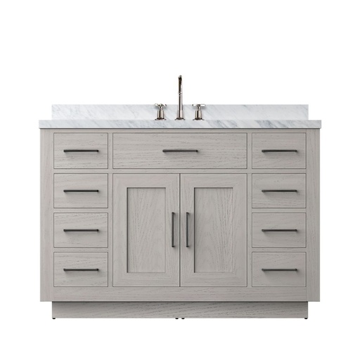 [LVA48SM101] Abbey 48 in W x 22 in. D White Oak Single Bath Vanity, Carrara Marble Top, and Faucet Set