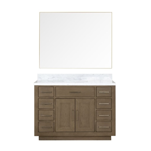 [LVA48SR110] Abbey 48 in W x 22 in. D Grey Oak Single Bath Vanity, Carrara Marble Top, and 46 in Mirror