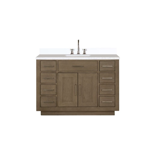 [LVA48SR201] Abbey 48 in W x 22 in. D Grey Oak Single Bath Vanity, White Quartz Top, and Faucet Set