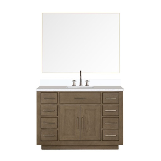 [LVA48SR311] Abbey 48 in W x 22 in. D Grey Oak Single Bath Vanity, Cultured Marble Top, Faucet Set, and 46 in Mirror