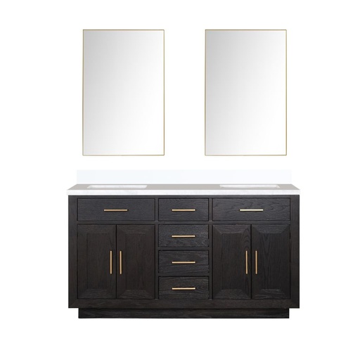 [LVA60DJ310] Abbey 60 in W x 22 in. D Black Oak Double Bath Vanity, Cultured Marble Top, and 28 in Mirrors