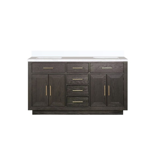 [LVA60DK300] Abbey 60 in W x 22 in. D Brown Oak Double Bath Vanity and Cultured Marble Top