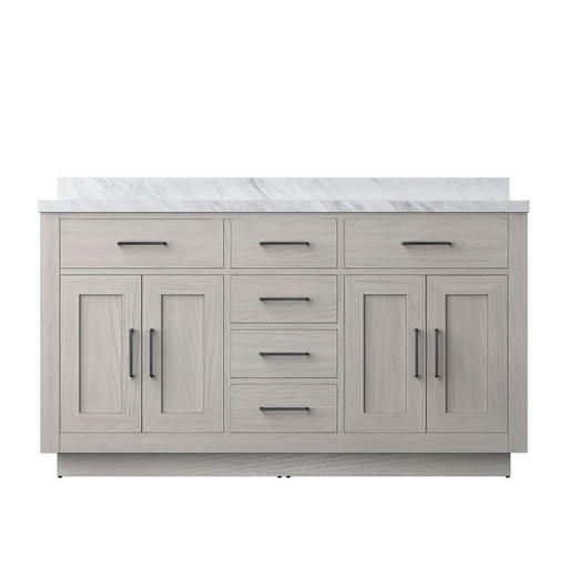 [LVA60DM100] Abbey 60 in W x 22 in. D White Oak Double Bath Vanity and Carrara Marble Top