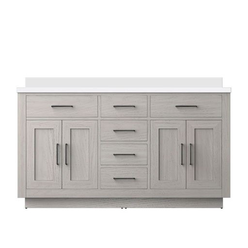 [LVA60DM200] Abbey 60 in W x 22 in. D White Oak Double Bath Vanity and White Quartz Top