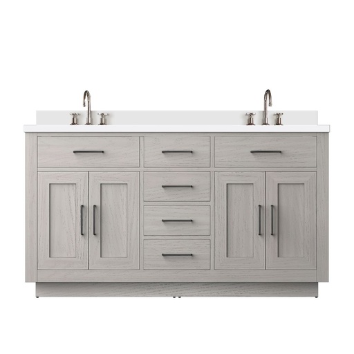 [LVA60DM201] Abbey 60 in W x 22 in. D White Oak Double Bath Vanity, White Quartz Top, and Faucet Set
