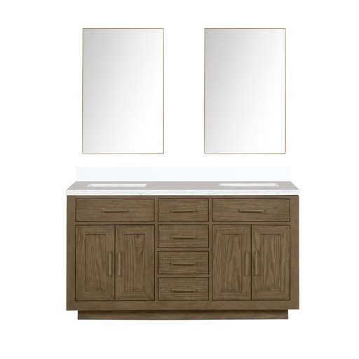 [LVA60DR210] Abbey 60 in W x 22 in. D Grey Oak Double Bath Vanity, White Quartz Top, and 28 in Mirrors