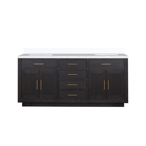 [LVA72DJ200] Abbey 72 in W x 22 in. D Black Oak Double Bath Vanity and White Quartz Top