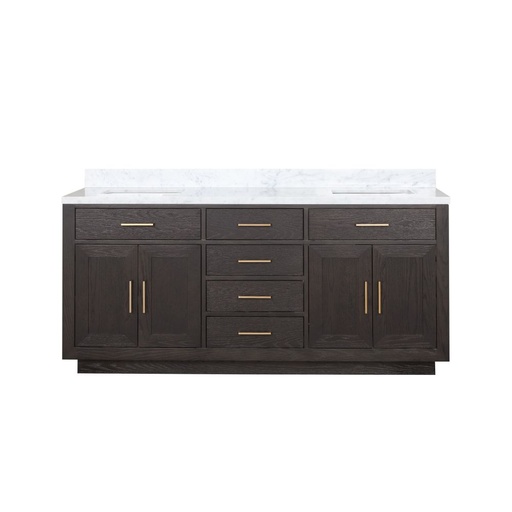 [LVA72DK100] Abbey 72 in W x 22 in. D Brown Oak Double Bath Vanity and Carrara Marble Top