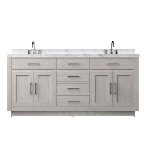 [LVA72DM101] Abbey 72 in W x 22 in. D White Oak Double Bath Vanity, Carrara Marble Top, and Faucet Set