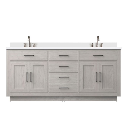 [LVA72DM201] Abbey 72 in W x 22 in. D White Oak Double Bath Vanity, White Quartz Top, and Faucet Set