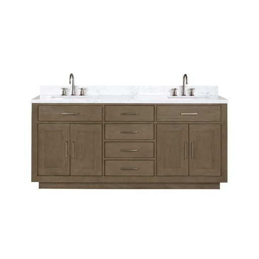 [LVA72DR101] Abbey 72 in W x 22 in. D Grey Oak Double Bath Vanity, Carrara Marble Top, and Faucet Set