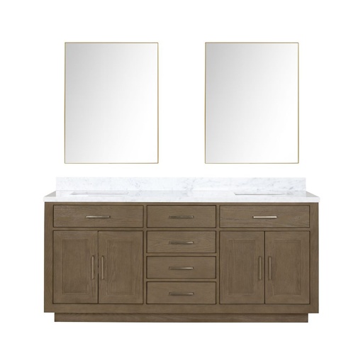 [LVA72DR110] Abbey 72 in W x 22 in. D Grey Oak Double Bath Vanity, Carrara Marble Top, and 34 in Mirrors