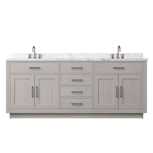 [LVA80DM101] Abbey 80 in W x 22 in. D White Oak Double Bath Vanity, Carrara Marble Top, and Faucet Set