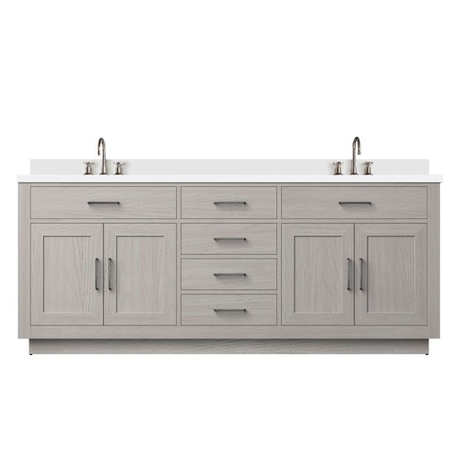 [LVA80DM201] Abbey 80 in W x 22 in. D White Oak Double Bath Vanity, White Quartz Top, and Faucet Set