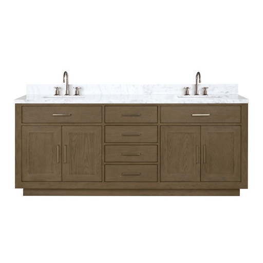 [LVA80DR101] Abbey 80 in W x 22 in. D Grey Oak Double Bath Vanity, Carrara Marble Top, and Faucet Set