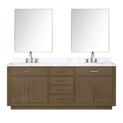 [LVA80DR111] Abbey 80 in W x 22 in. D Grey Oak Double Bath Vanity, Carrara Marble Top, Faucet Set, and 36 in Mirrors