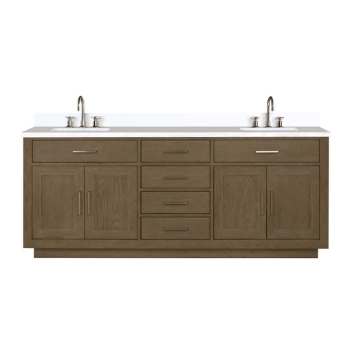 [LVA80DR201] Abbey 80 in W x 22 in. D Grey Oak Double Bath Vanity, White Quartz Top, and Faucet Set