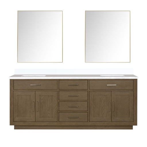 [LVA80DR210] Abbey 80 in W x 22 in. D Grey Oak Double Bath Vanity, White Quartz Top, and 36 in Mirrors