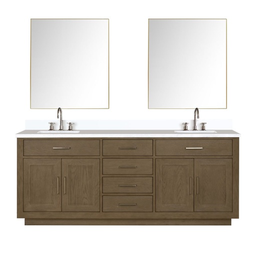[LVA80DR311] Abbey 80 in W x 22 in. D Grey Oak Double Bath Vanity, Cultured Marble Top, Faucet Set, and 36 in Mirrors
