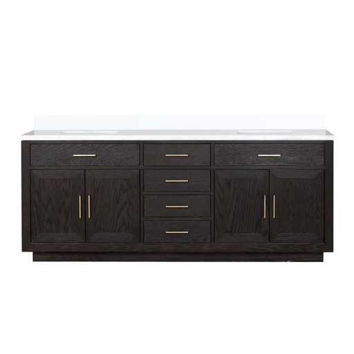 [LVA84DJ200] Abbey 84 in W x 22 in. D Black Oak Double Bath Vanity and White Quartz Top