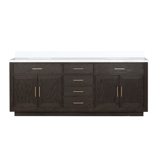 [LVA84DK200] Abbey 84 in W x 22 in. D Brown Oak Double Bath Vanity and White Quartz Top