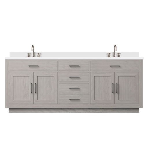 [LVA84DM201] Abbey 84 in W x 22 in. D White Oak Double Bath Vanity, White Quartz Top, and Faucet Set