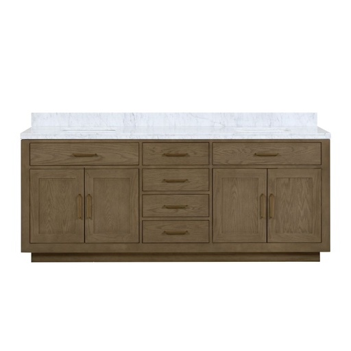 [LVA84DR100] Abbey 84 in W x 22 in. D Grey Oak Double Bath Vanity and Carrara Marble Top