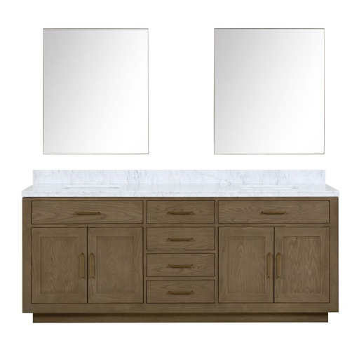 [LVA84DR110] Abbey 84 in W x 22 in. D Grey Oak Double Bath Vanity, Carrara Marble Top, and 36 in Mirrors