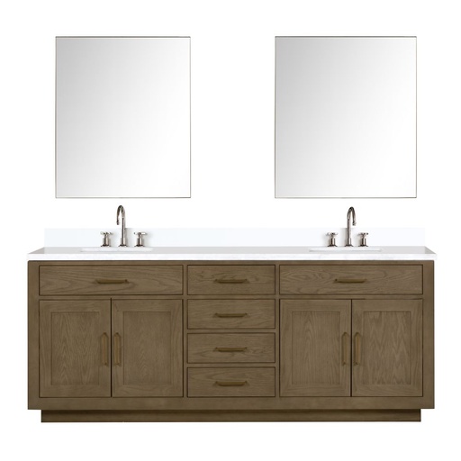 [LVA84DR311] Abbey 84 in W x 22 in. D Grey Oak Double Bath Vanity, Cultured Marble Top, Faucet Set, and 36 in Mirrors