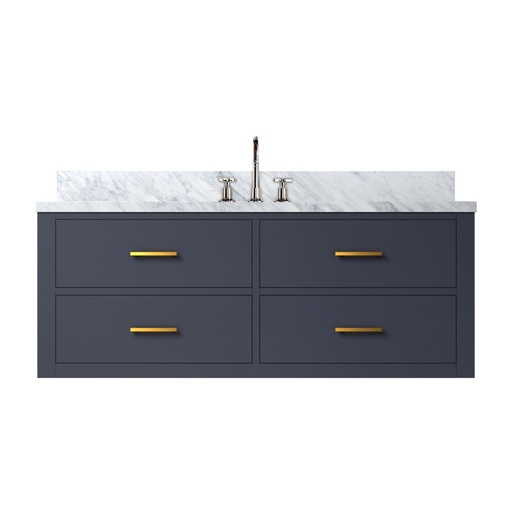 [LVC48SE101] Castor 48 in W x 22 in. D Blue Double Bath Vanity, Carrara Marble Top, and Faucet Set