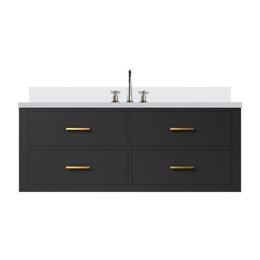 [LVC48SL201] Castor 48 in W x 22 in. D Black Double Bath Vanity, White Quartz Top, and Faucet Set