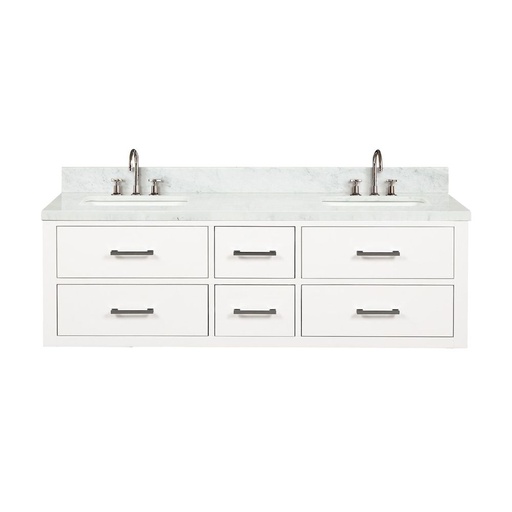 [LVC60DA101] Castor 60 in W x 22 in. D White Double Bath Vanity, Carrara Marble Top, and Faucet Set