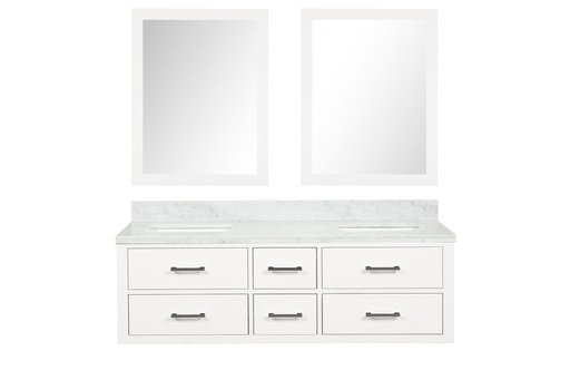 [LVC60DA110] Castor 60 in W x 22 in. D White Double Bath Vanity, Carrara Marble Top, and 28 in Mirrors