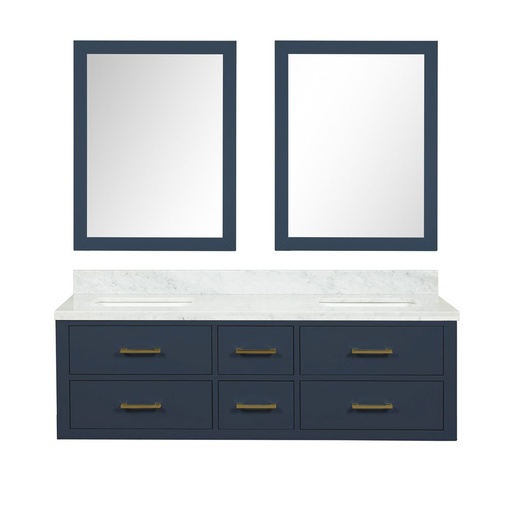 [LVC60DE110] Castor 60 in W x 22 in. D Blue Double Bath Vanity, Carrara Marble Top, and 28 in Mirrors