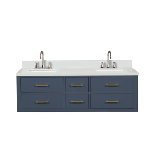 [LVC60DE201] Castor 60 in W x 22 in. D Blue Double Bath Vanity, White Quartz Top, and Faucet Set