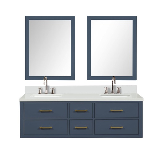 [LVC60DE311] Castor 60 in W x 22 in. D Blue Double Bath Vanity, Cultured Marble Top, Faucet Set, and 28 in Mirrors